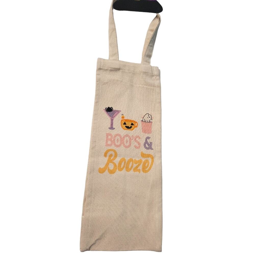 NEW Boos & Booze Halloween Canvas Wine Bottle Gift Bag with Handles